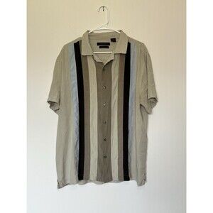AXIST Men's 100% Silk Button Up Shirt XL  Color Block Bowling Shirt